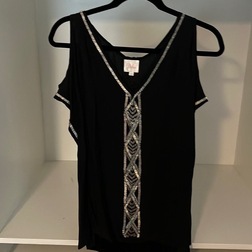 Parker black silk sequin blouse - W Large
